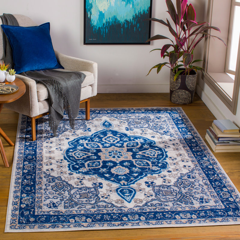 Lark Manor Roundhay Power Loom Performance Navy Rug & Reviews Wayfair